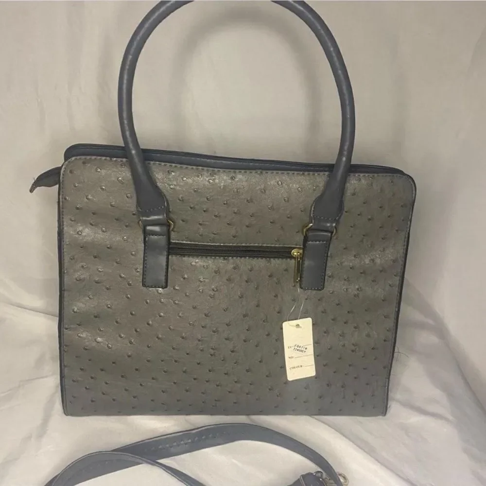 Structured Vegan Leather Tote Bag in Gray with Gold Hardware